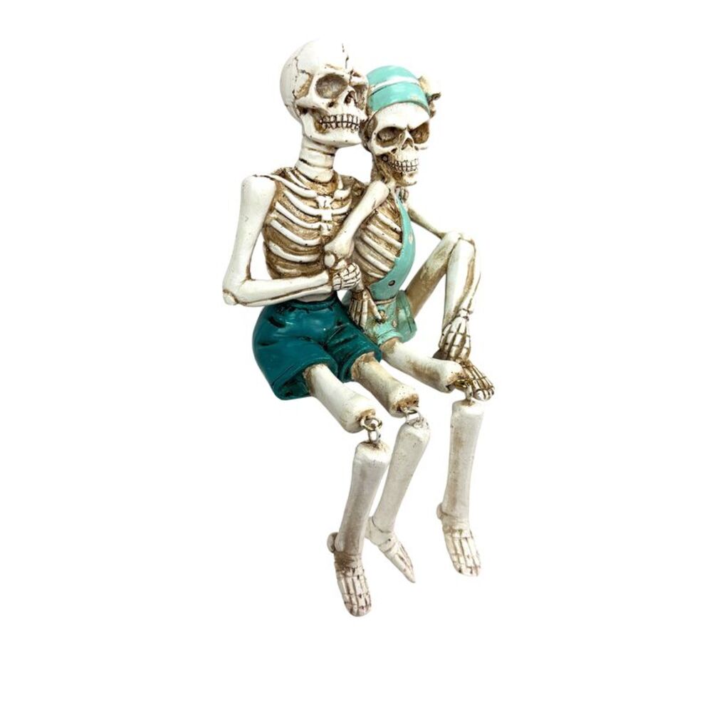 Skeleton Couple Shelf Sitter Figurine Aqua Resin Beach Gothic Decor 6 Inch